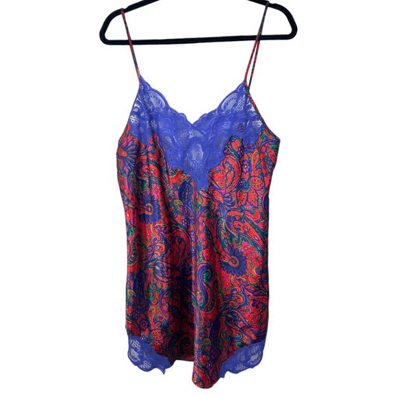 Victoria's Secret Gold Label Vintage Satin Bright Floral Lace Mini Slip Dress XL - Picture 1 of 4